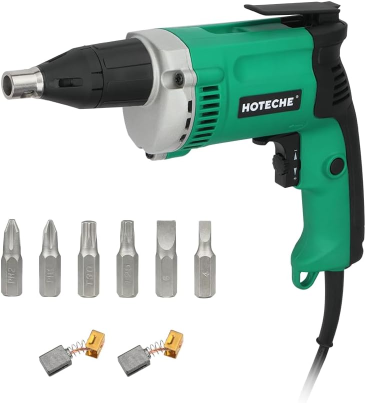 HOTECHE 5-Amp Dry Wall Screw Driver, Electric Screwdriver with Variable Speed 0-4500 RPM, 1/4" Chuck, Forward & Reverse Switch with 6pcs Cr-V Bits - Image 1